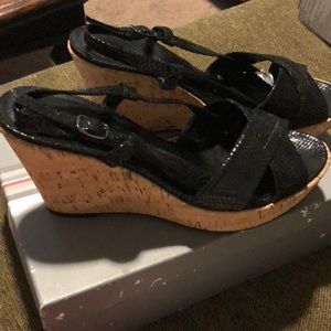 Black Snake Skin Cork Wedges